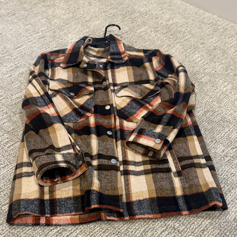 Blank NYC Tan and Brown Plaid Utility Jacket